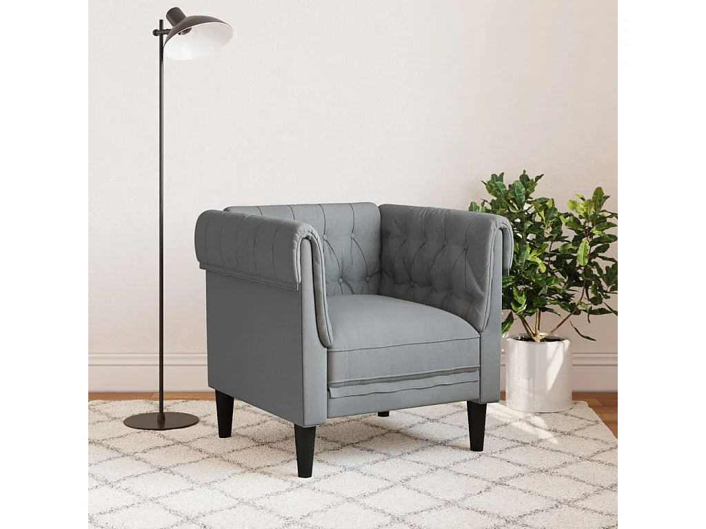 Fauteuil Chesterfield gris clair tissu