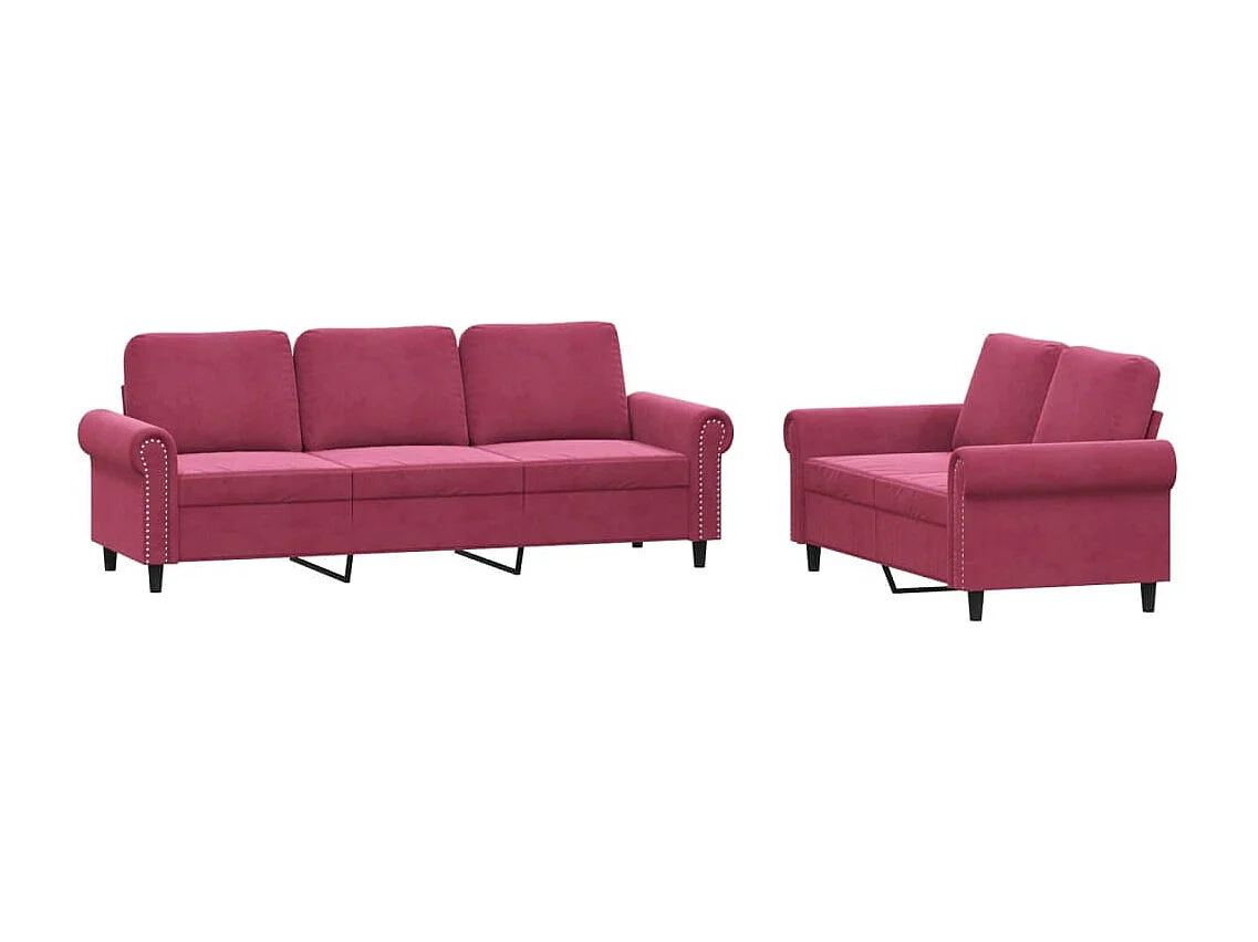 Ensemble de canapés 2 pcs avec coussins Rouge bordeaux Velours