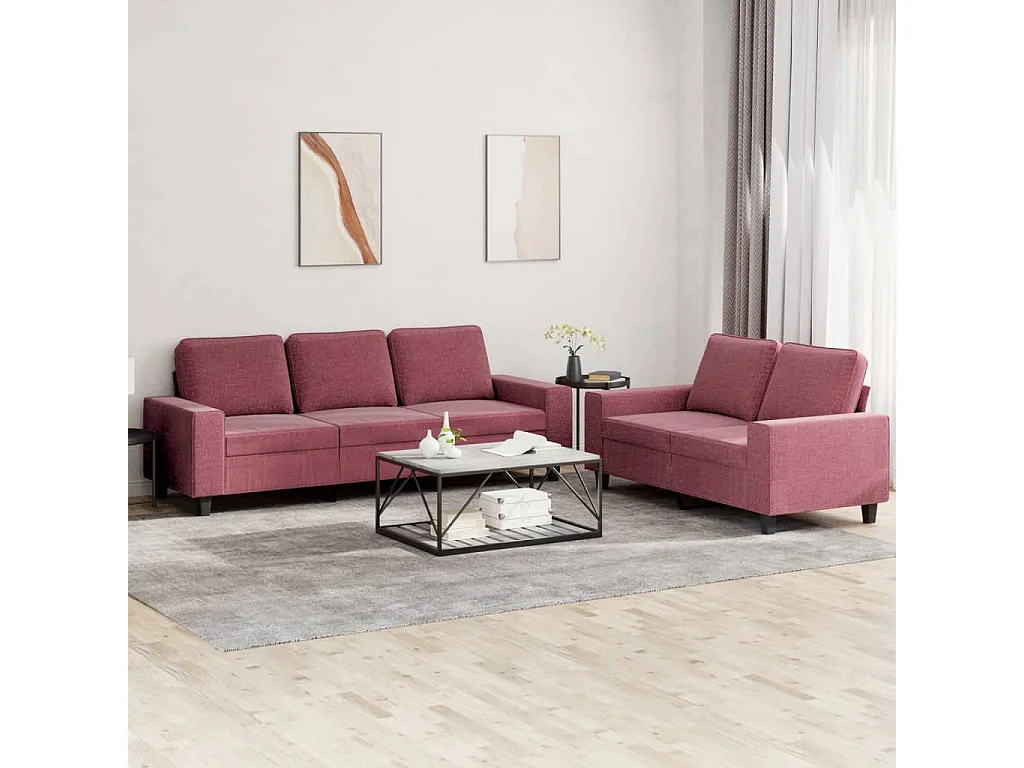 Set di Divani 2 pz Rosso Vino in Tessuto