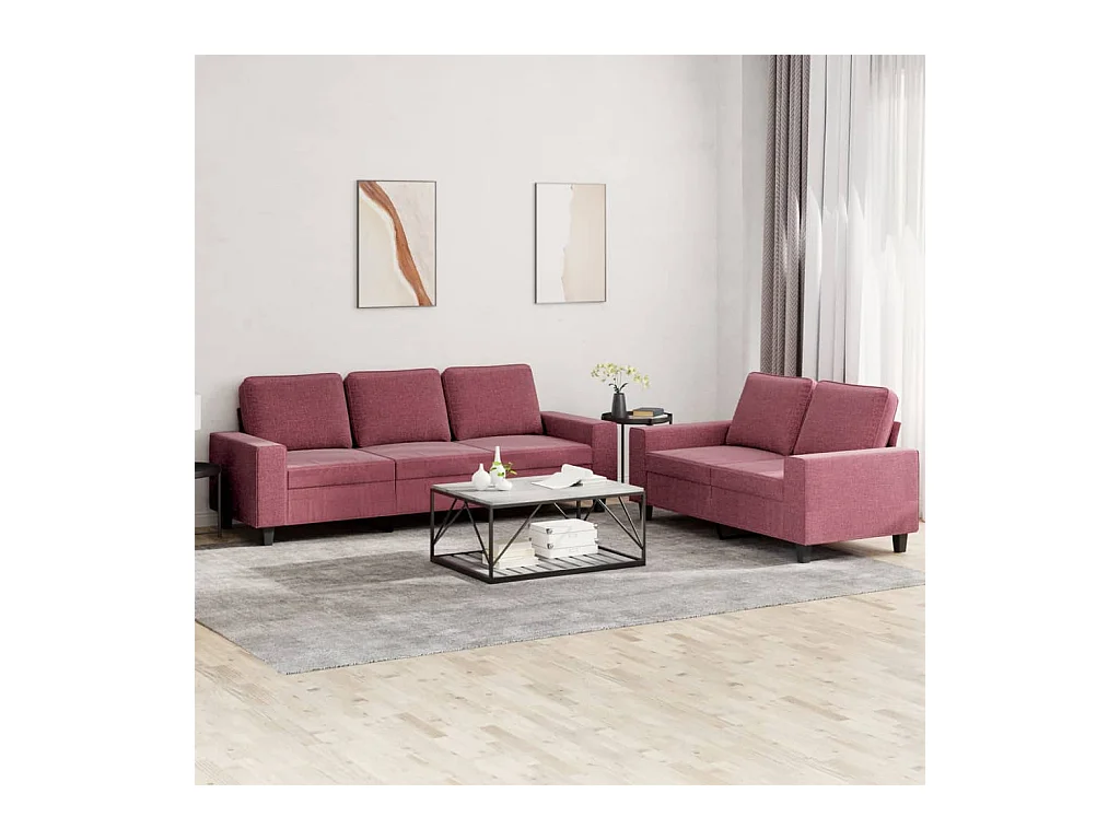 Ensemble de canapés 2 pcs rouge bordeaux tissu