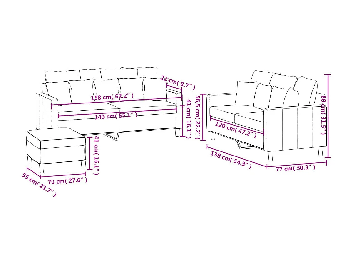 Set di Divani 3 pz con Cuscini Grigio Chiaro in Velluto