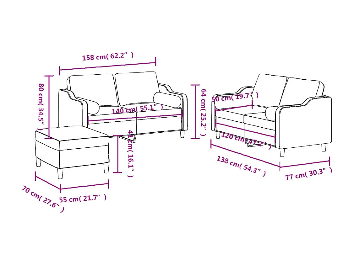 3-delige Loungeset met kussens stof lichtgeel