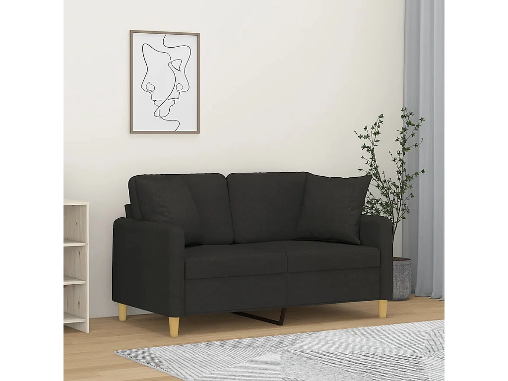 Sofá 2 lugares + almofadas decorativas 120 cm tecido preto