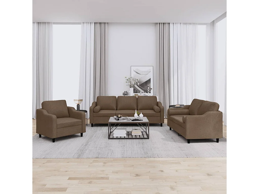 3-delige Loungeset met kussens stof bruin