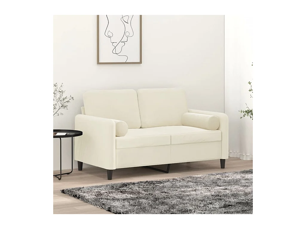 Sofá 2 lugares c/ almofadas decorativas 120 cm veludo creme