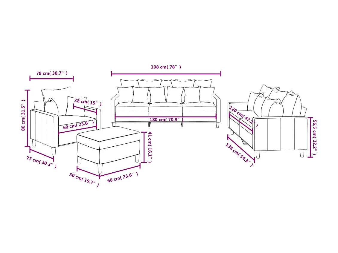 Juego de sofás con cojines 4 piezas terciopelo rosa