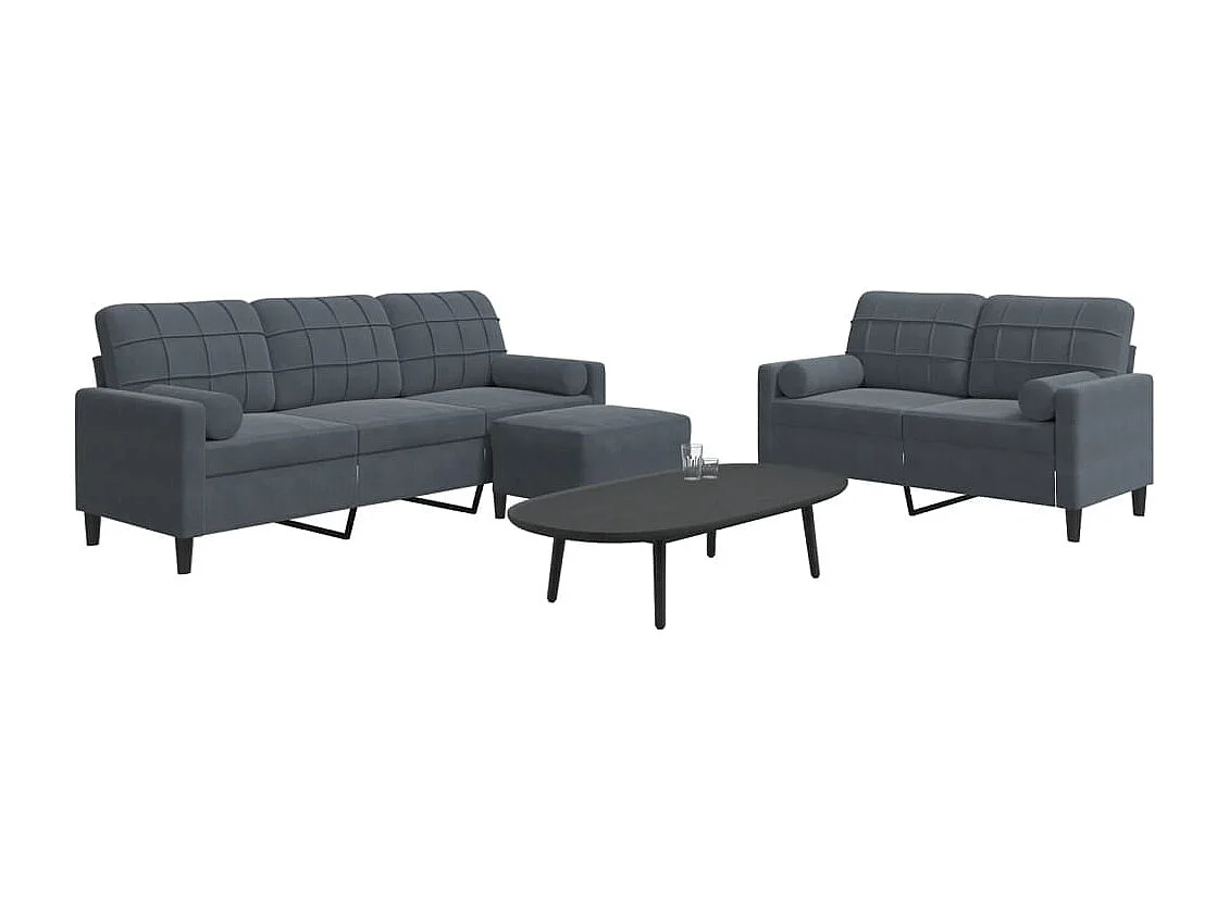 3-delige Loungeset met kussens en bolsters fluweel donkergrijs