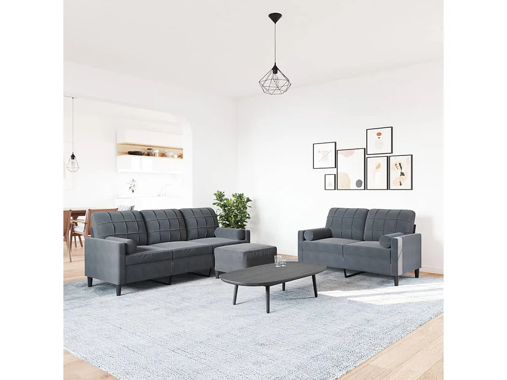 Ensemble de canapés 3 pcs avec coussins et traversins velours