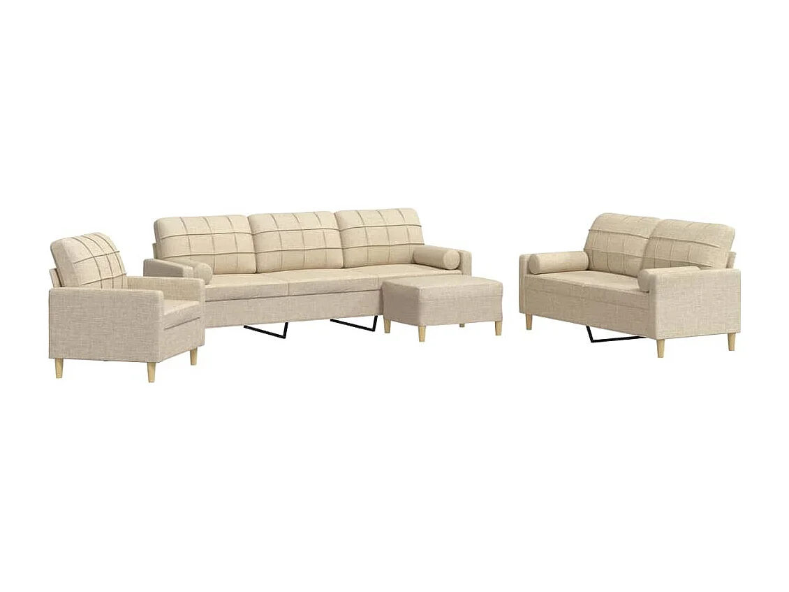 Set Divani 4 pz con Poggiapiedi e Cuscini Crema Tessuto