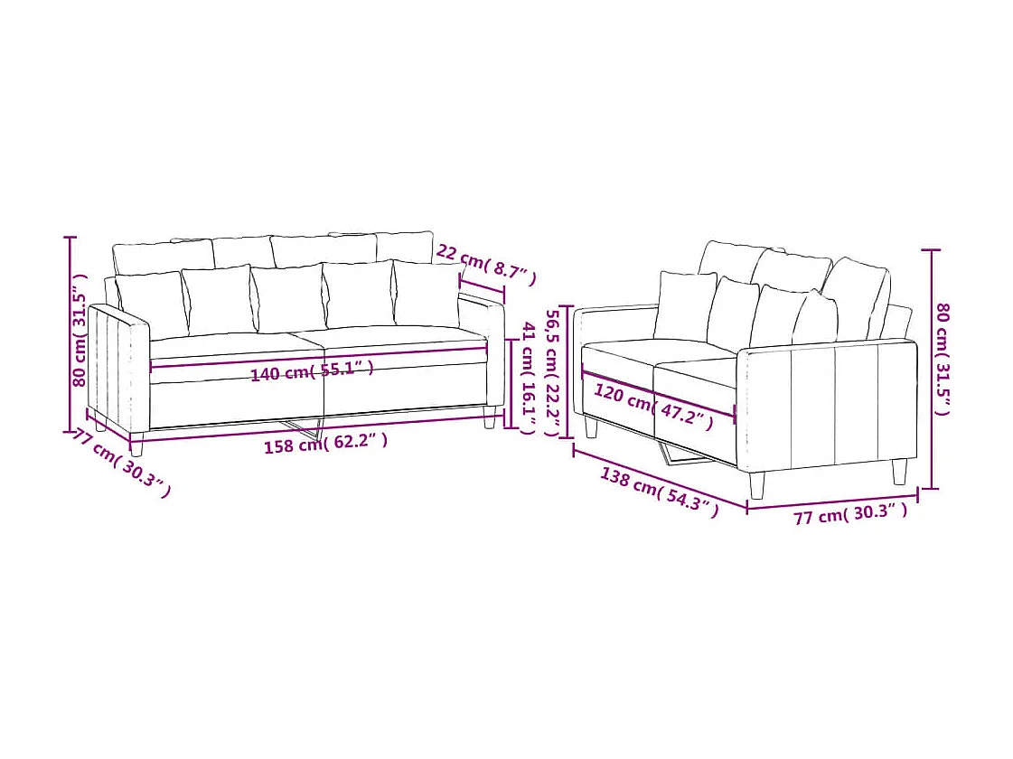 Ensemble de canapés 2 pcs avec coussins Bleu Velours