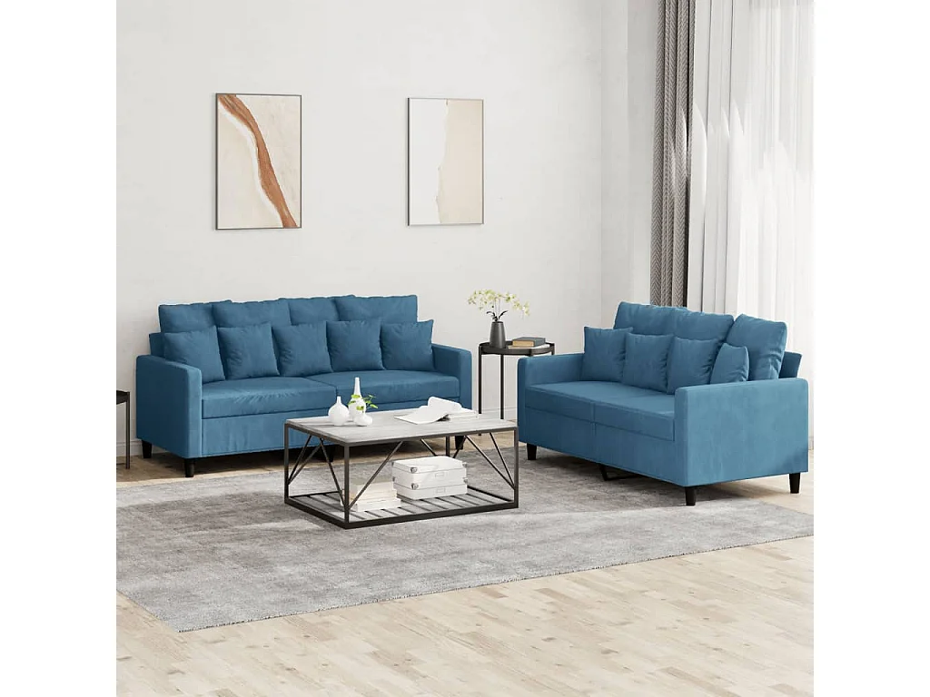 Ensemble de canapés 2 pcs avec coussins Bleu Velours