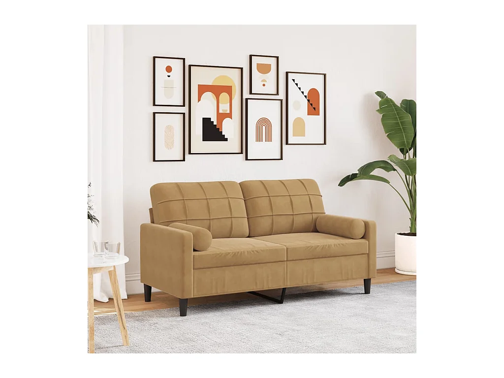 Canapé 2 places avec oreillers décoratifs brun 140 cm velours