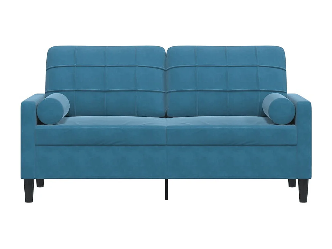 Divano a 2 Posti con Cuscini Blu 140 cm in Velluto