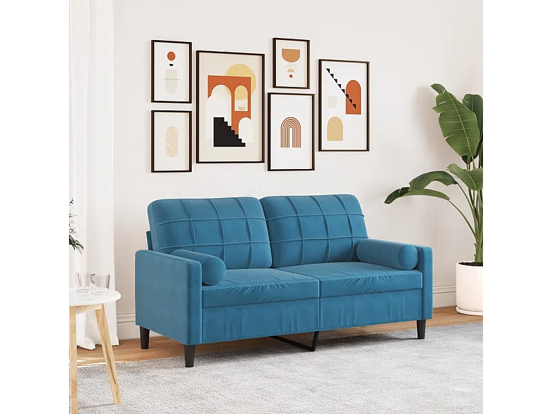 Sofá de 2 plazas con cojines terciopelo azul 140 cm