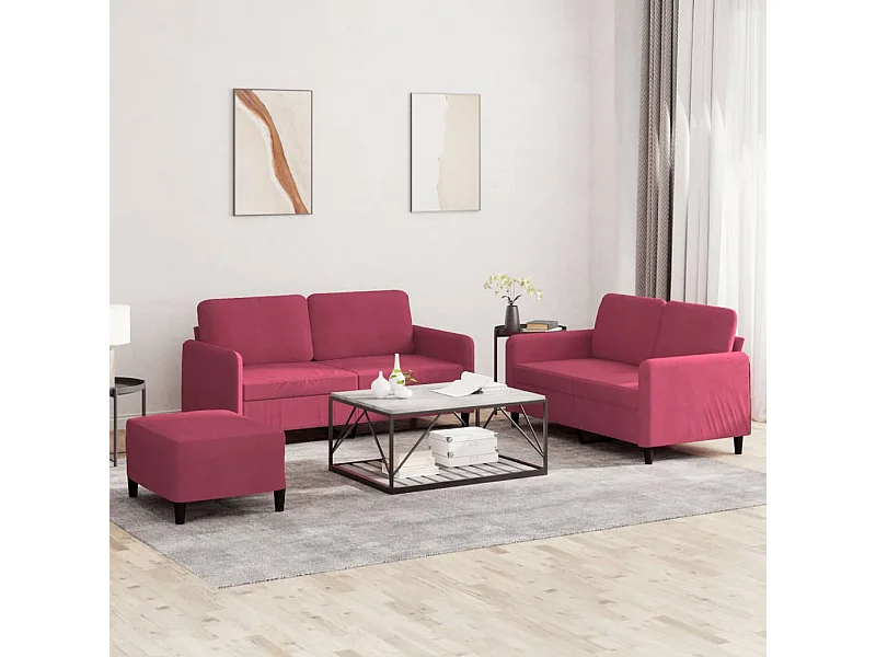 Set di Divani 3 pz Rosso Vino in Velluto