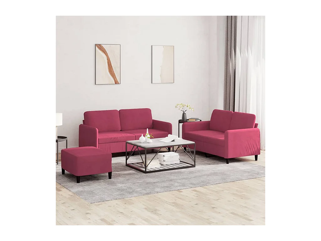 Ensemble de canapés 3 pcs rouge bordeaux velours