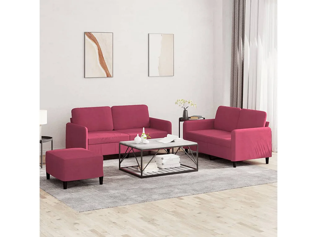 Set di Divani 3 pz Rosso Vino in Velluto