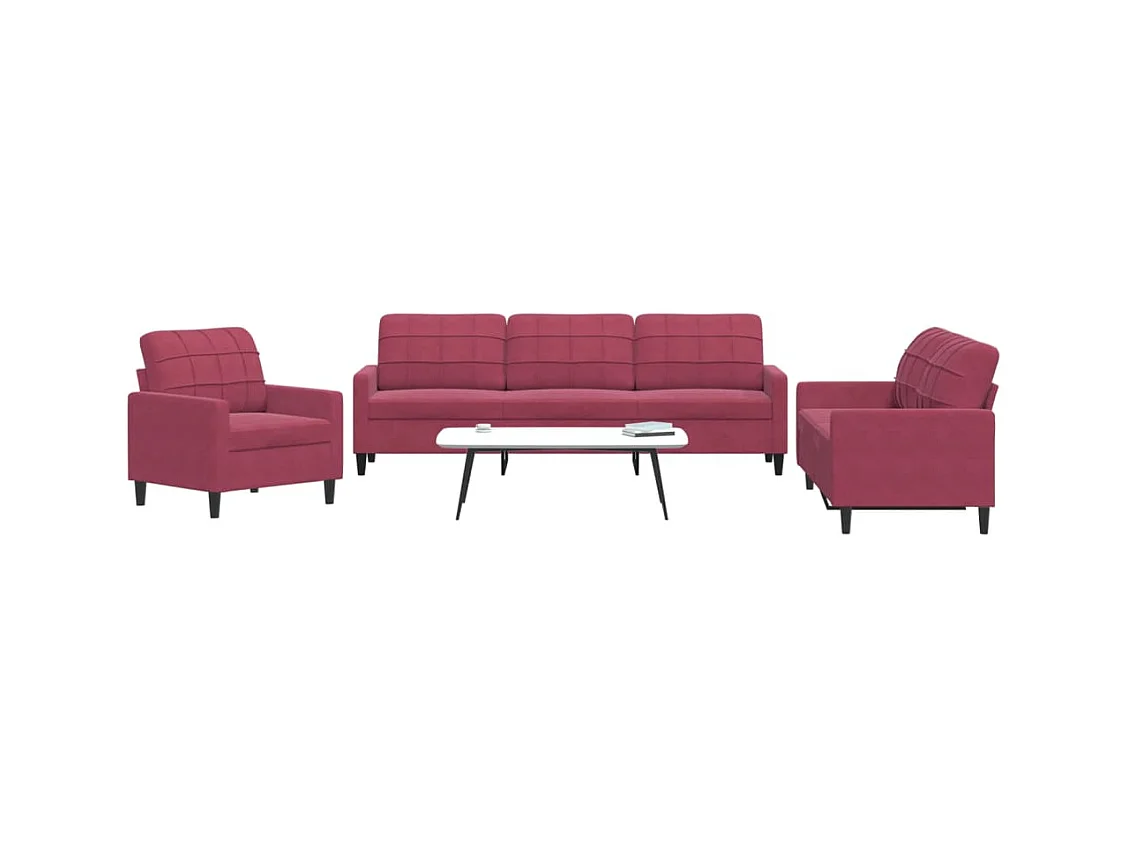 Ensemble de canapés 3 pcs avec coussins Rouge bordeaux Velours