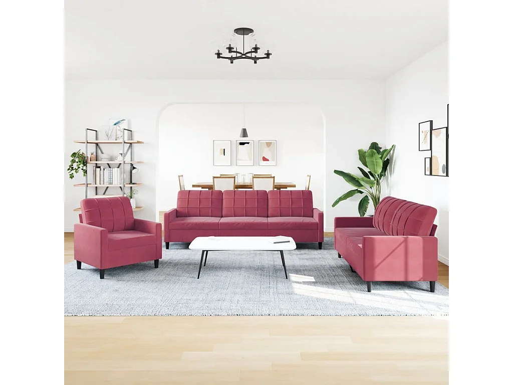 Ensemble de canapés 3 pcs avec coussins Rouge bordeaux Velours