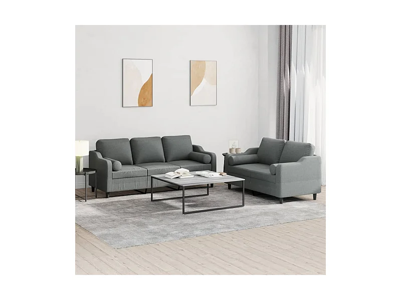 Set di Divani 2 pz con Cuscini Grigio Scuro in Tessuto