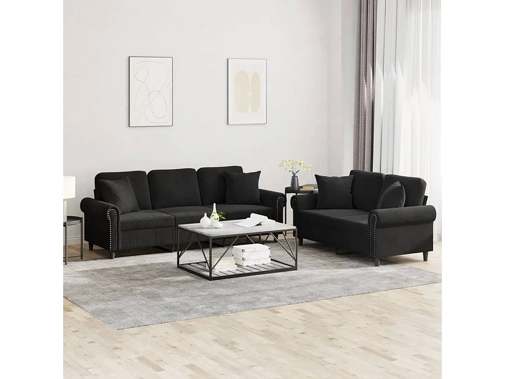 2-delige Loungeset met kussens fluweel zwart
