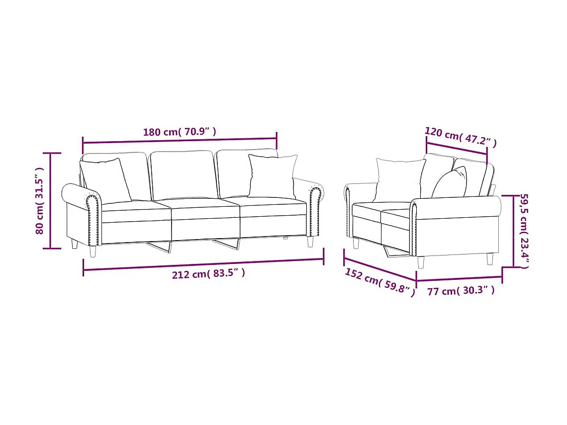 2-delige Loungeset met kussens fluweel zwart