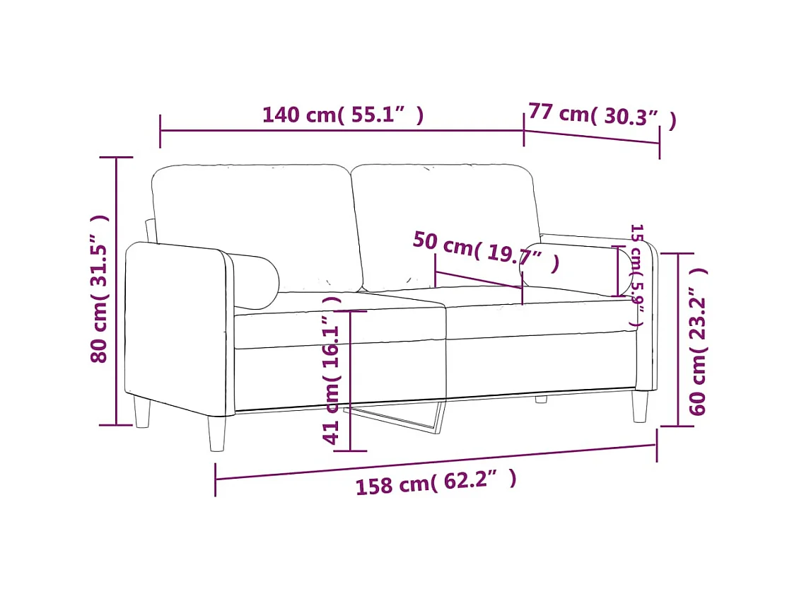 Canapé 2 places avec oreillers décoratifs rose 140 cm velours