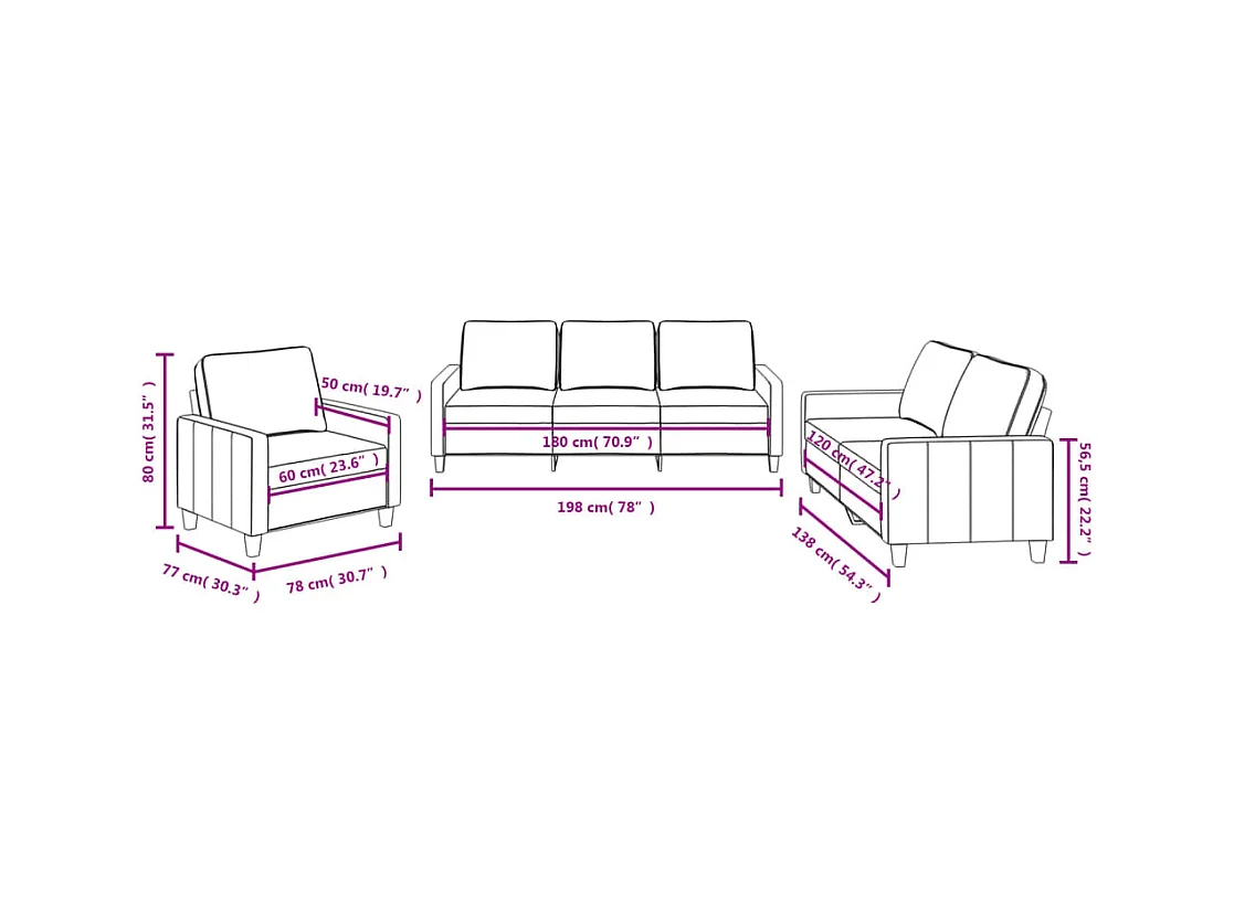 Ensemble de canapés 3 pcs avec coussins Rouge bordeaux Tissu