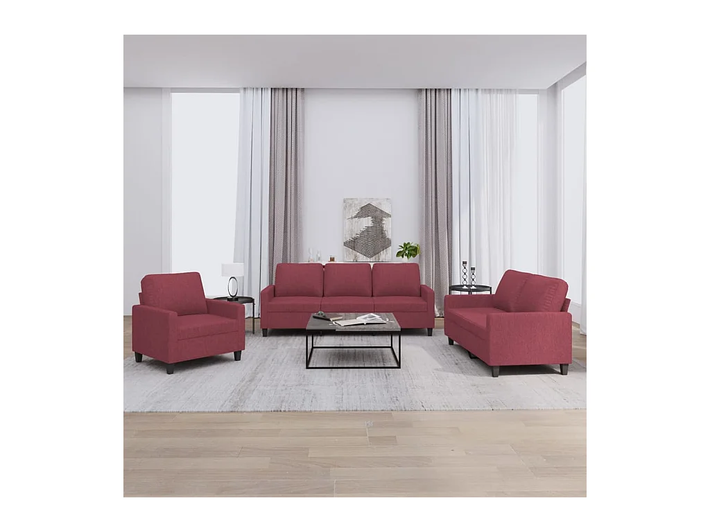 Ensemble de canapés 3 pcs avec coussins Rouge bordeaux Tissu