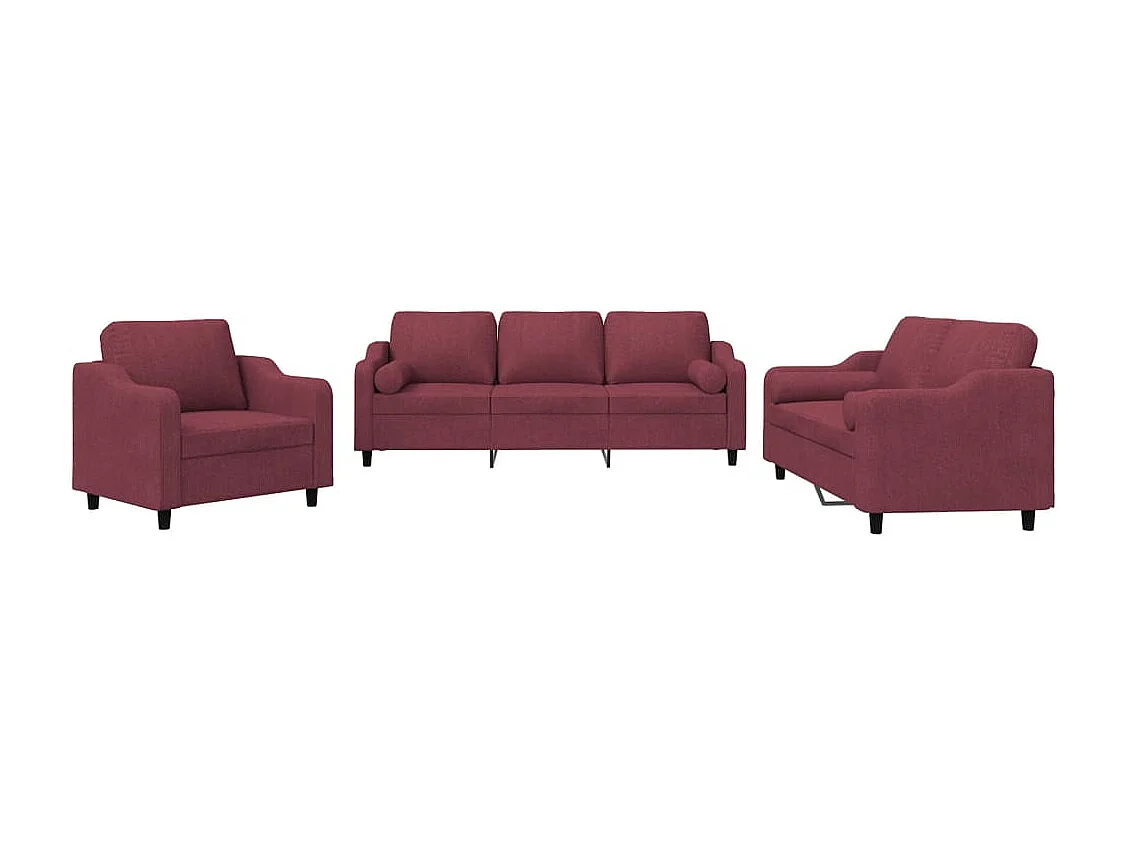 Ensemble de canapés 3 pcs avec coussins rouge bordeaux tissu