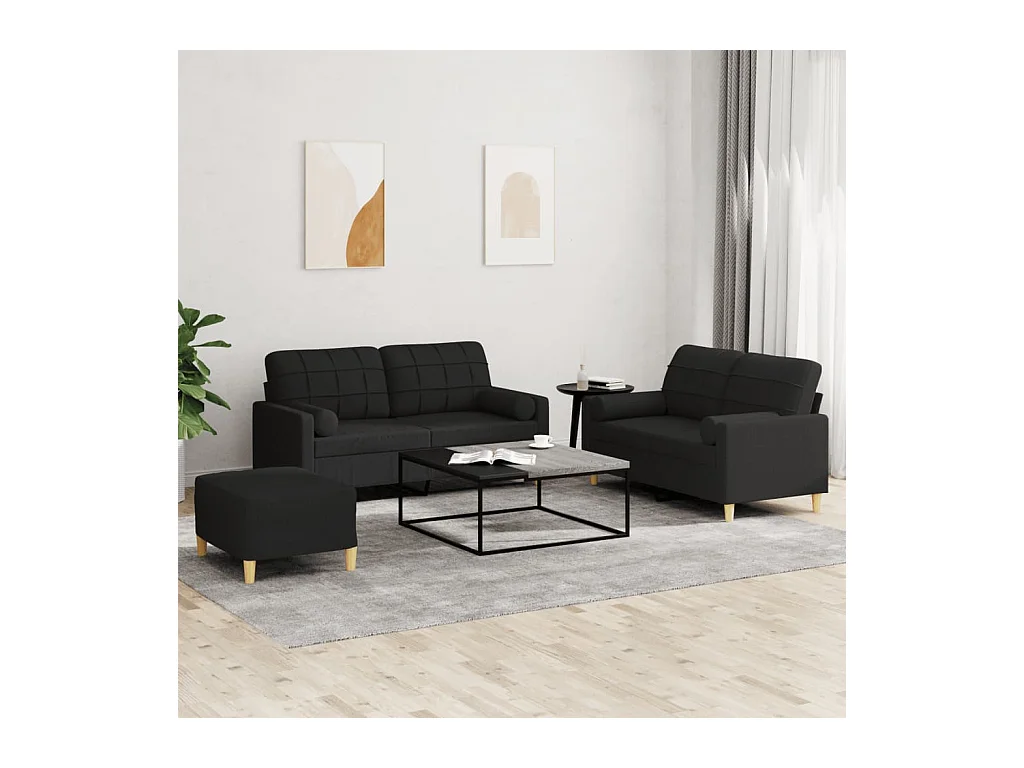 Ensemble de canapés 3 pcs avec coussins noir tissu