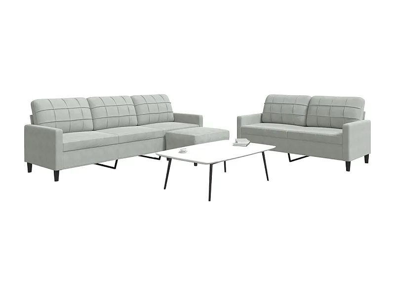 Set di Divani 3 pz con Cuscini Grigio Chiaro in Velluto