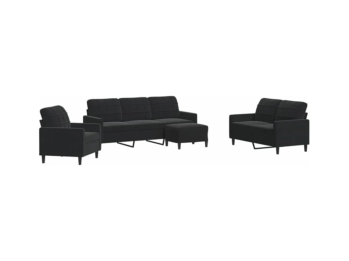 4-delige Loungeset met kussens fluweel zwart