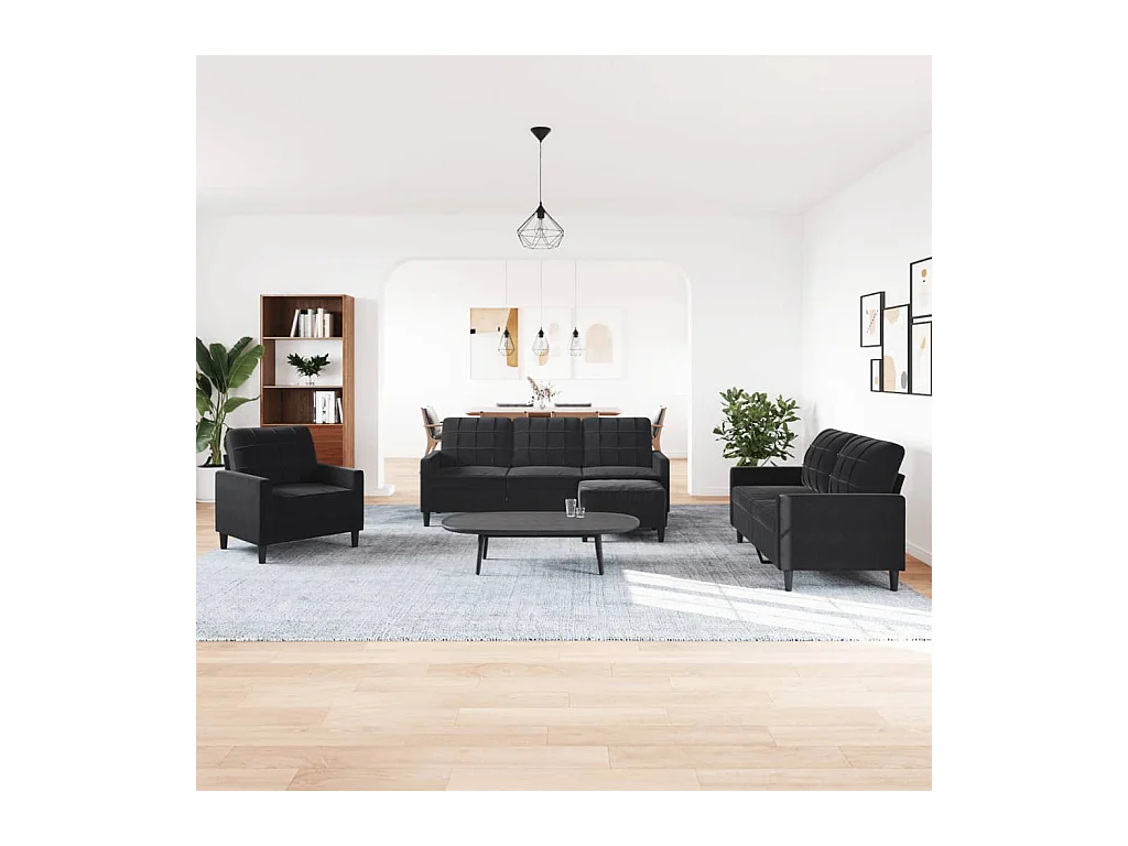 4-delige Loungeset met kussens fluweel zwart