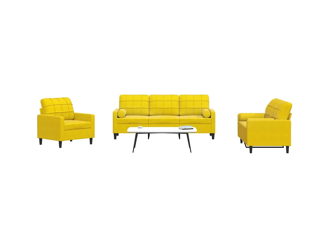 Ensemble de canapés 3 pcs avec coussins et traversins velours