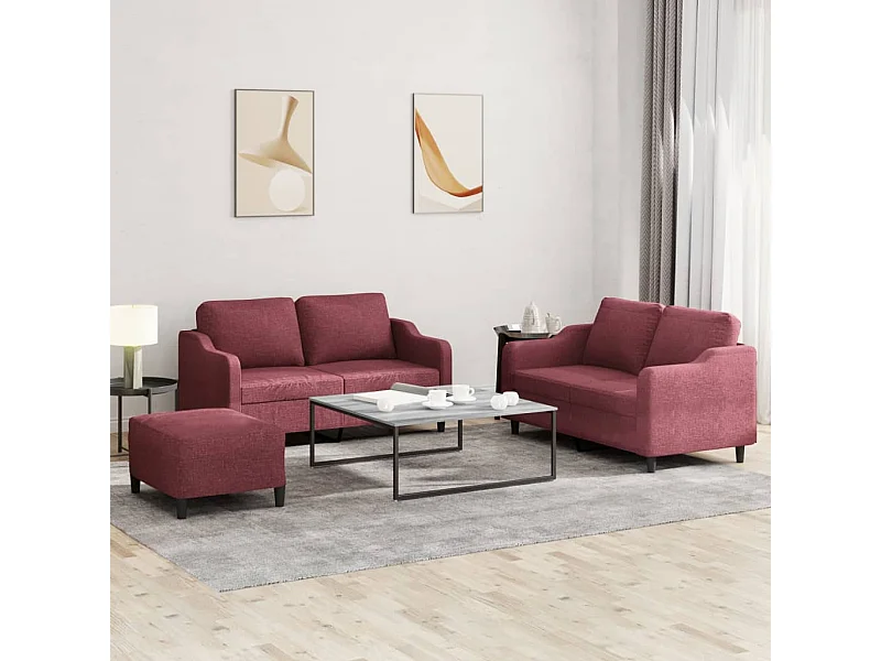 Ensemble de canapés 3 pcs avec coussins Rouge bordeaux Tissu