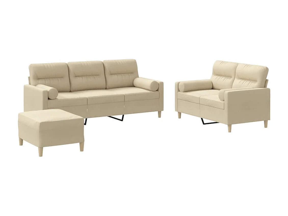 Set Divani 3 pz con Cuscini Crema in Tessuto