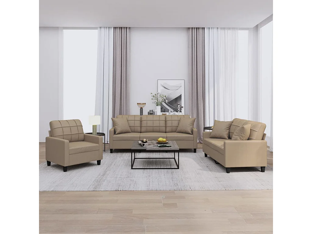Ensemble de canapés 3 pcs avec coussins cappuccino similicuir