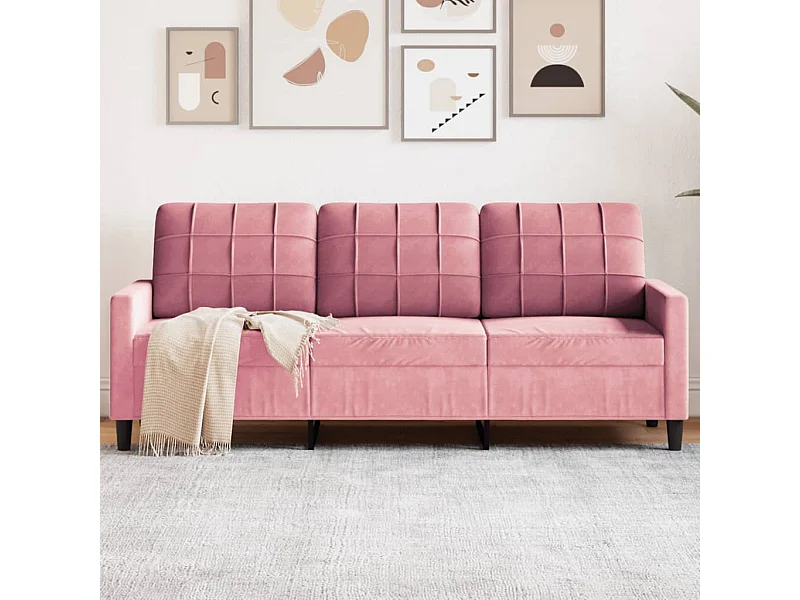 Sofá de 3 lugares 180 cm veludo rosa