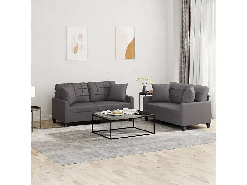 Set di Divani 2 pz con Cuscini Grigio in Similpelle