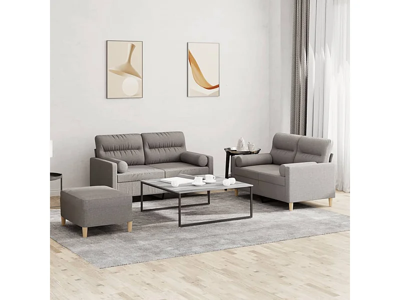 Set Divani 3 pz con Cuscini Tortora in Tessuto