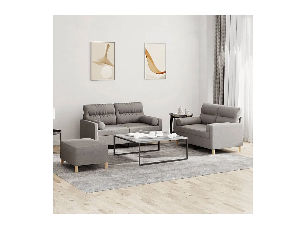Ensemble de canapés 3 pcs avec coussins taupe tissu