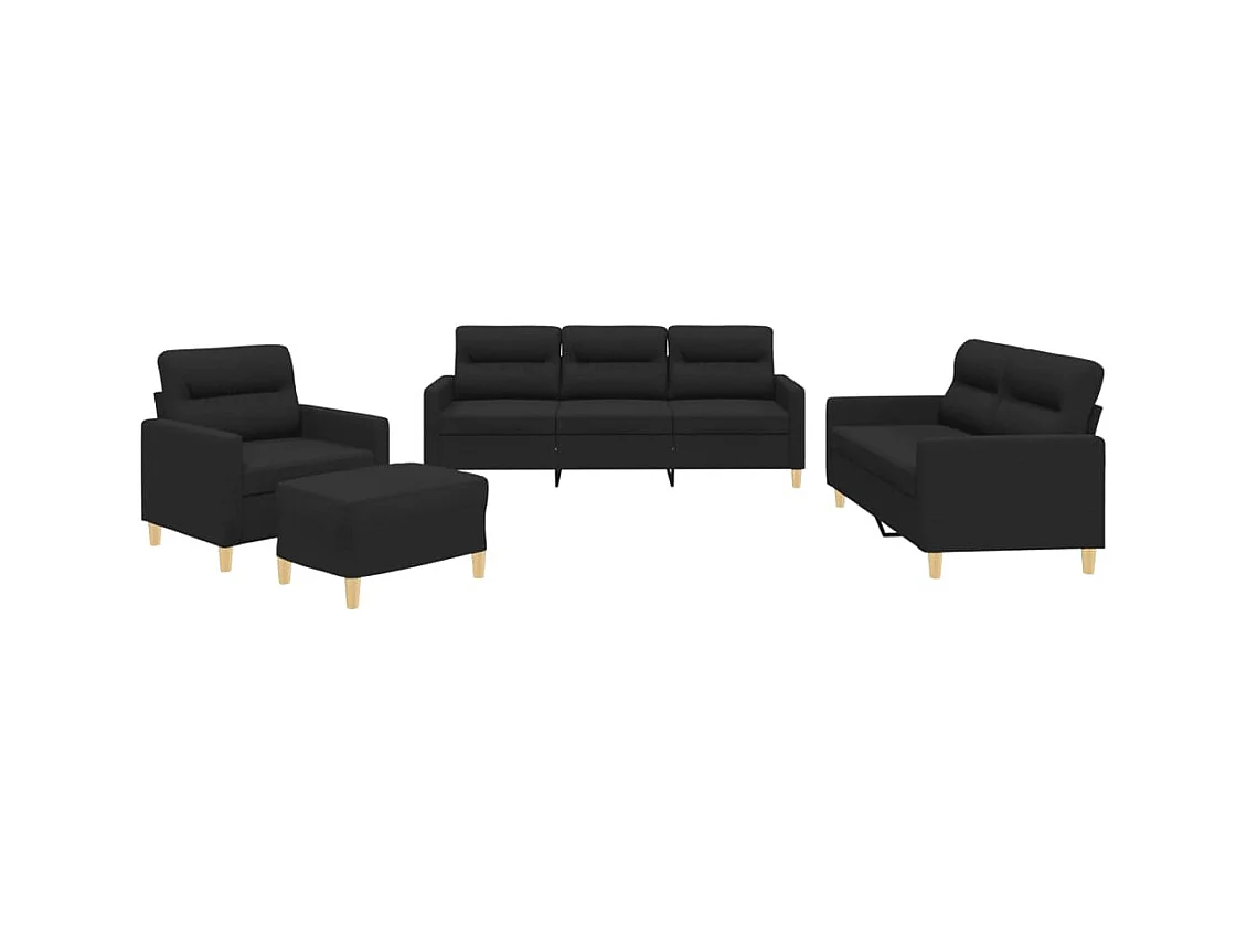 Ensemble de canapés 4 pcs avec coussins Noir Tissu