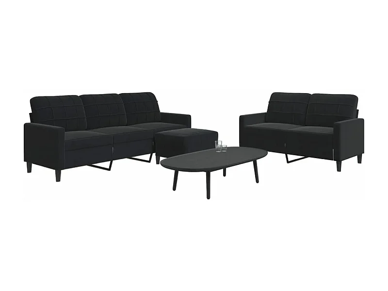 Ensemble de canapés 3 pcs avec coussins Noir Velours
