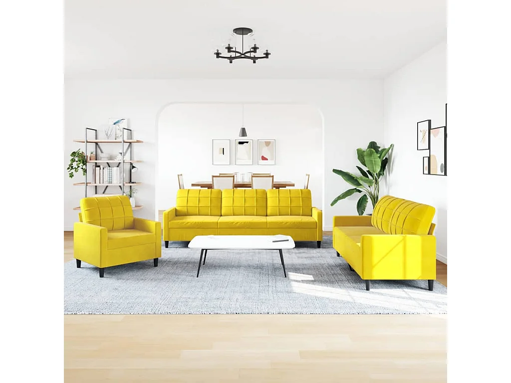 Ensemble de canapés 3 pcs avec coussins Jaune Velours