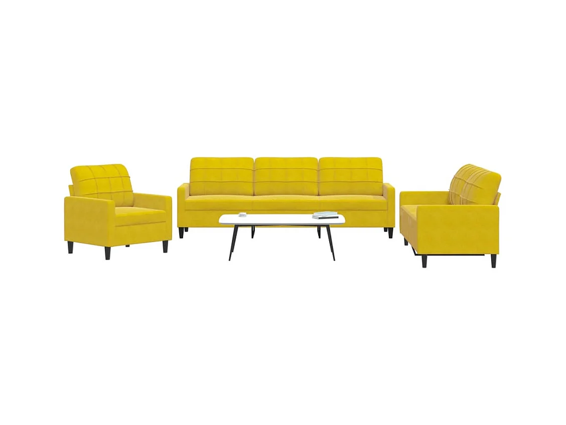 Ensemble de canapés 3 pcs avec coussins Jaune Velours