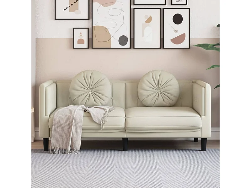 Divano a 2 Posti con Cuscini Crema in Velluto