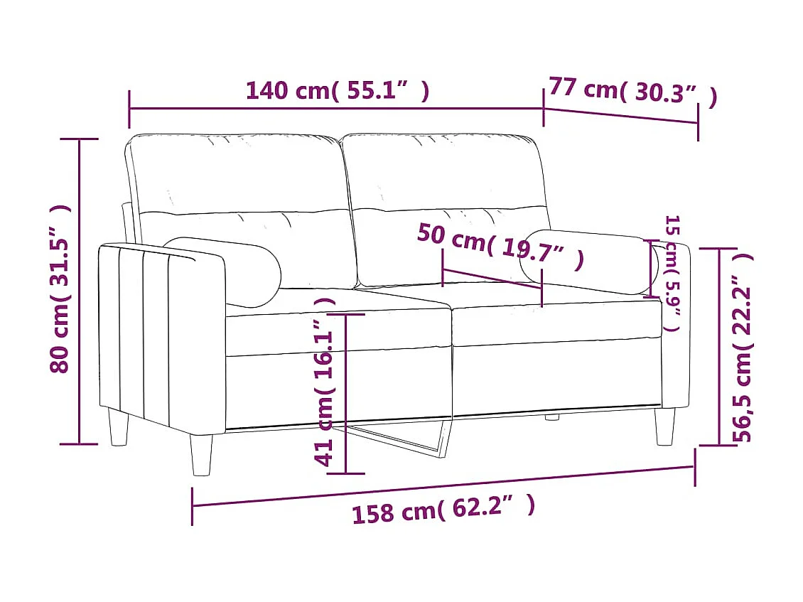 Canapé 2 places avec oreillers décoratifs taupe 140 cm tissu