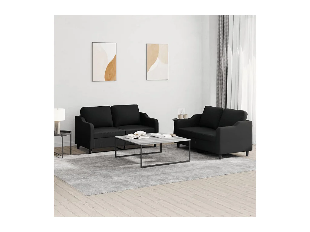 Ensemble de canapés 2 pcs avec coussins Noir Tissu