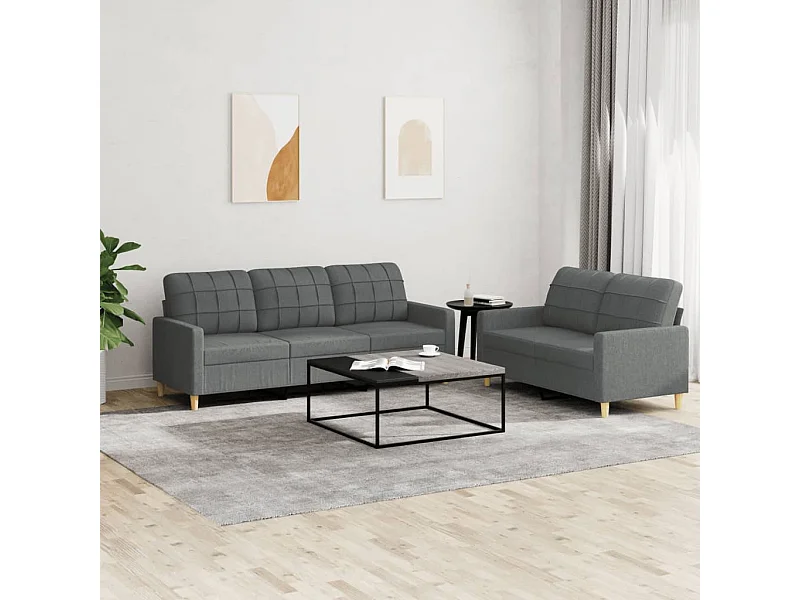 Set di Divani 2 pz con Cuscini Grigio Scuro in Tessuto